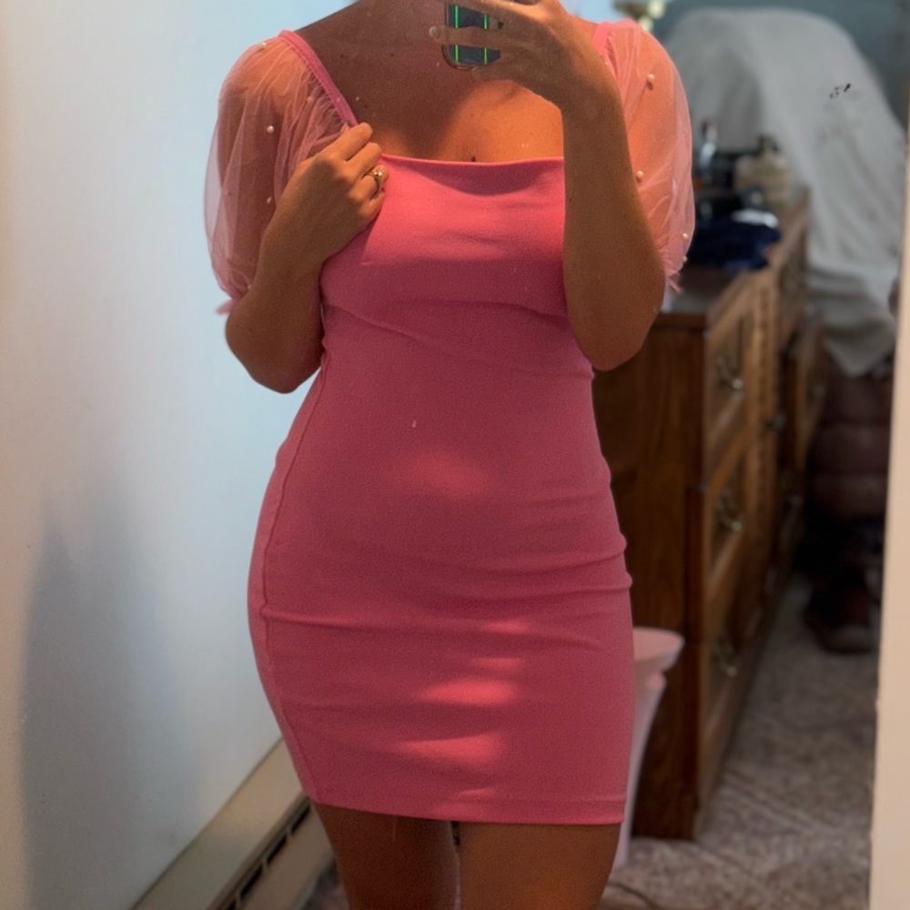 T.J.Maxx Pink Bodycon Mini Dress with Square Neck